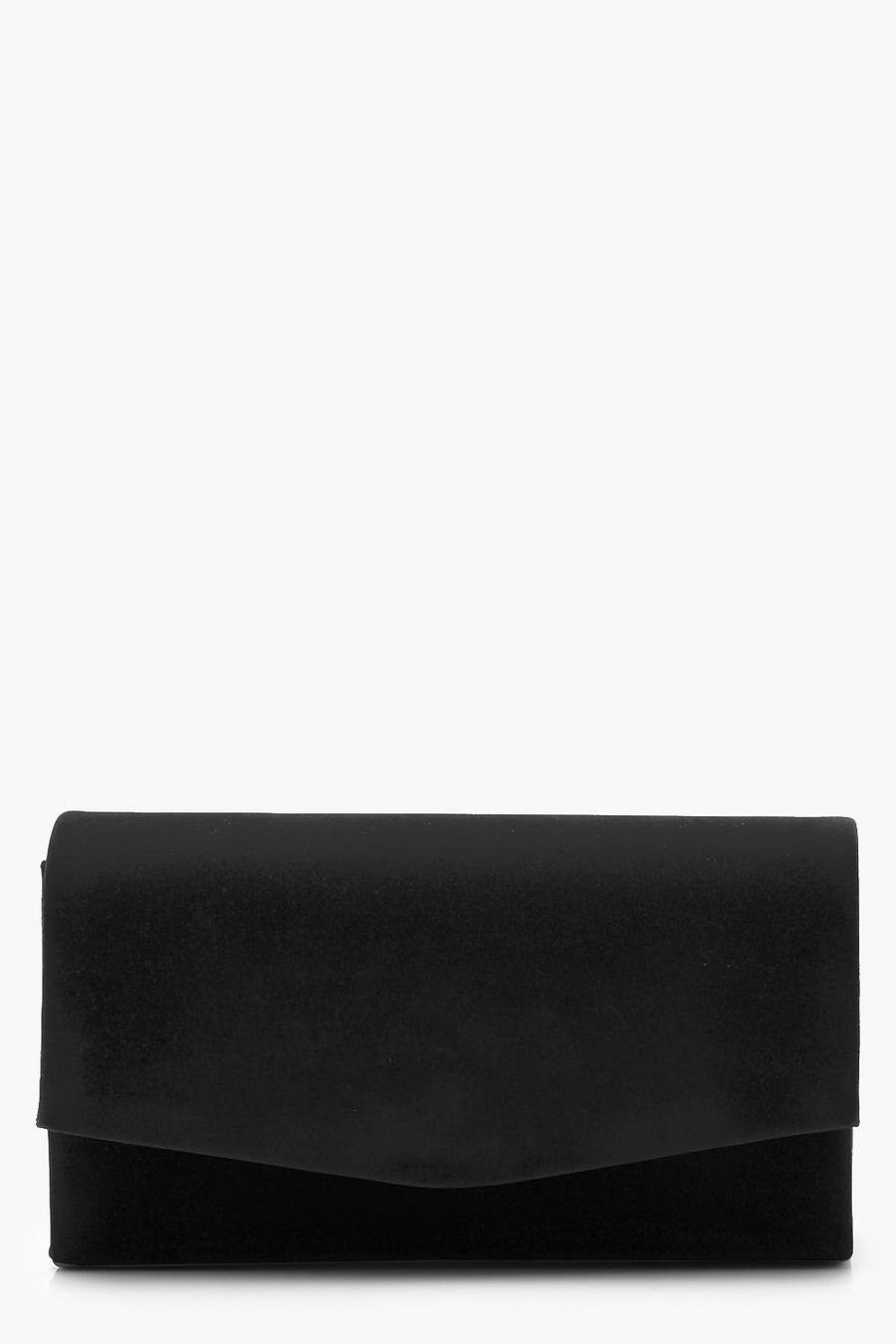 Black Structured Suedette Clutch Bag & Chain image number 1