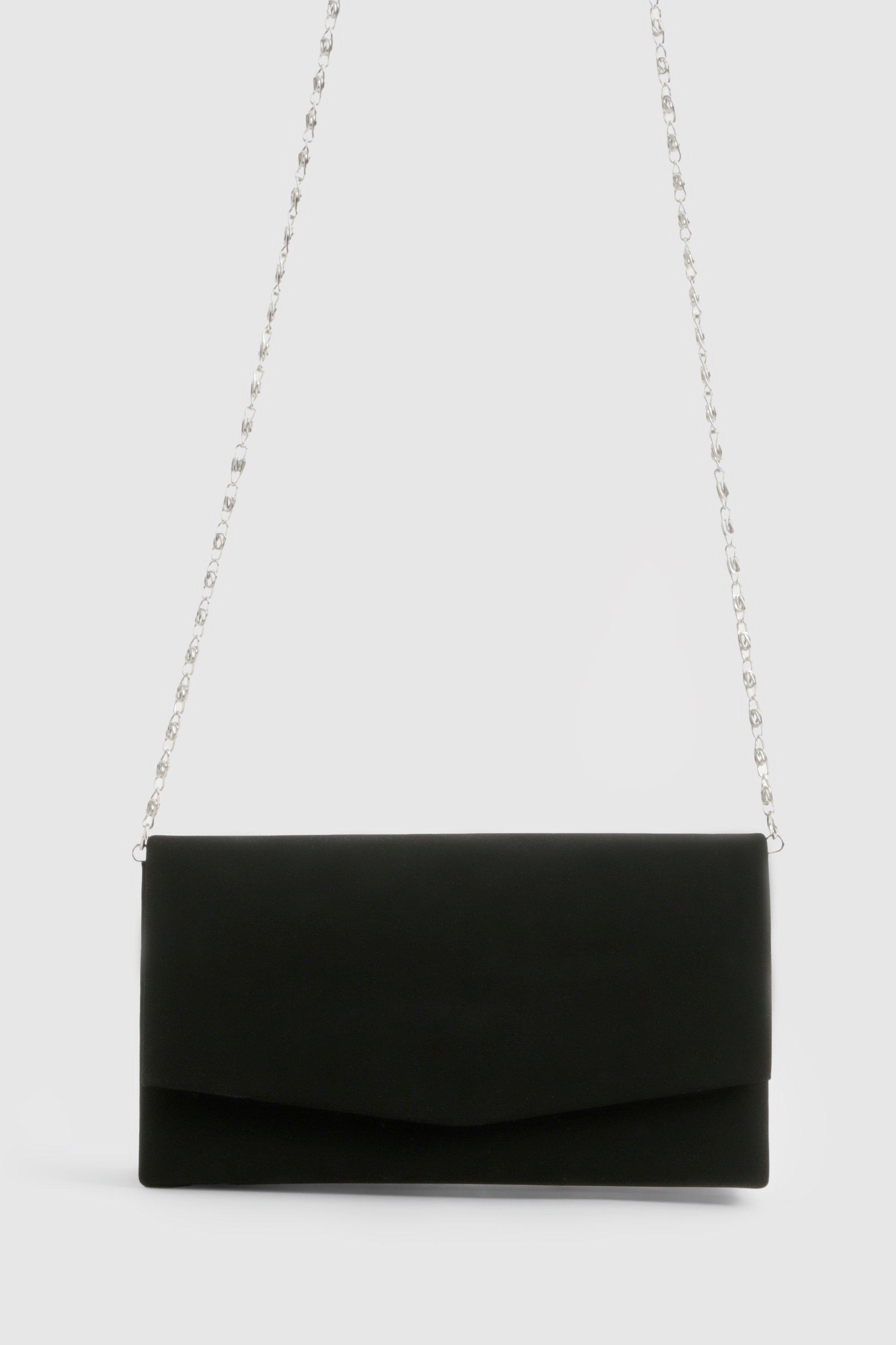 Structured Suedette Clutch Bag & Chain