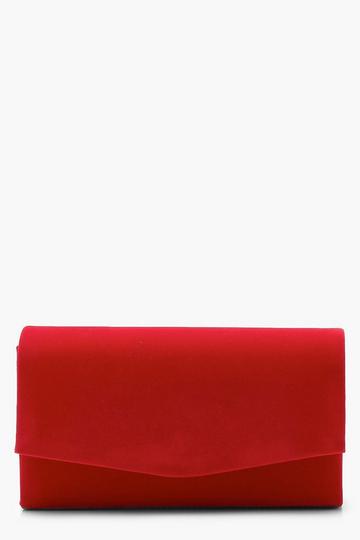 Structured Suedette Clutch Bag & Chain red