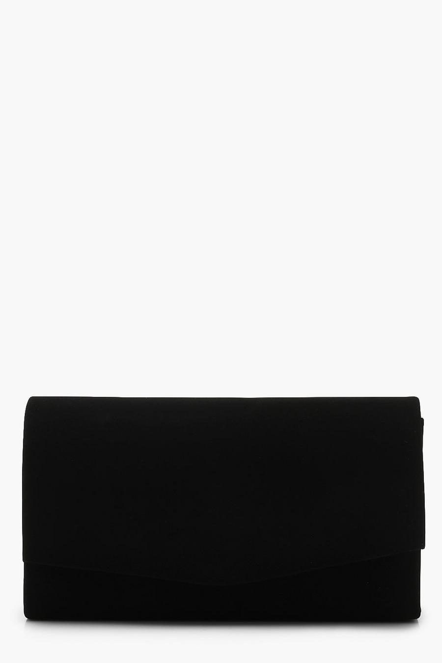 Black svart Structured Suedette Clutch Bag & Chain