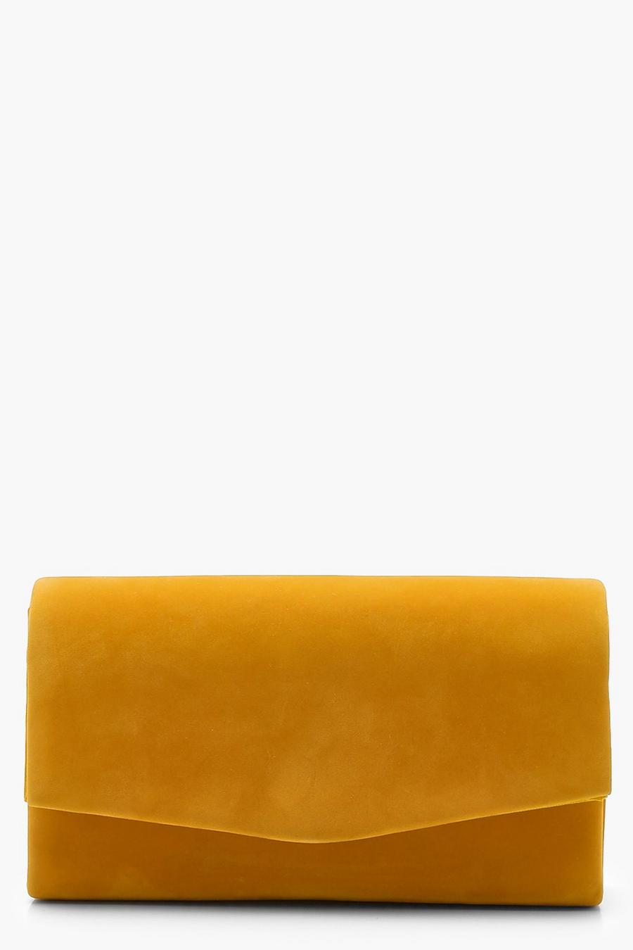 Pochette style enveloppe en faux daim à chaîne, Mustard image number 1