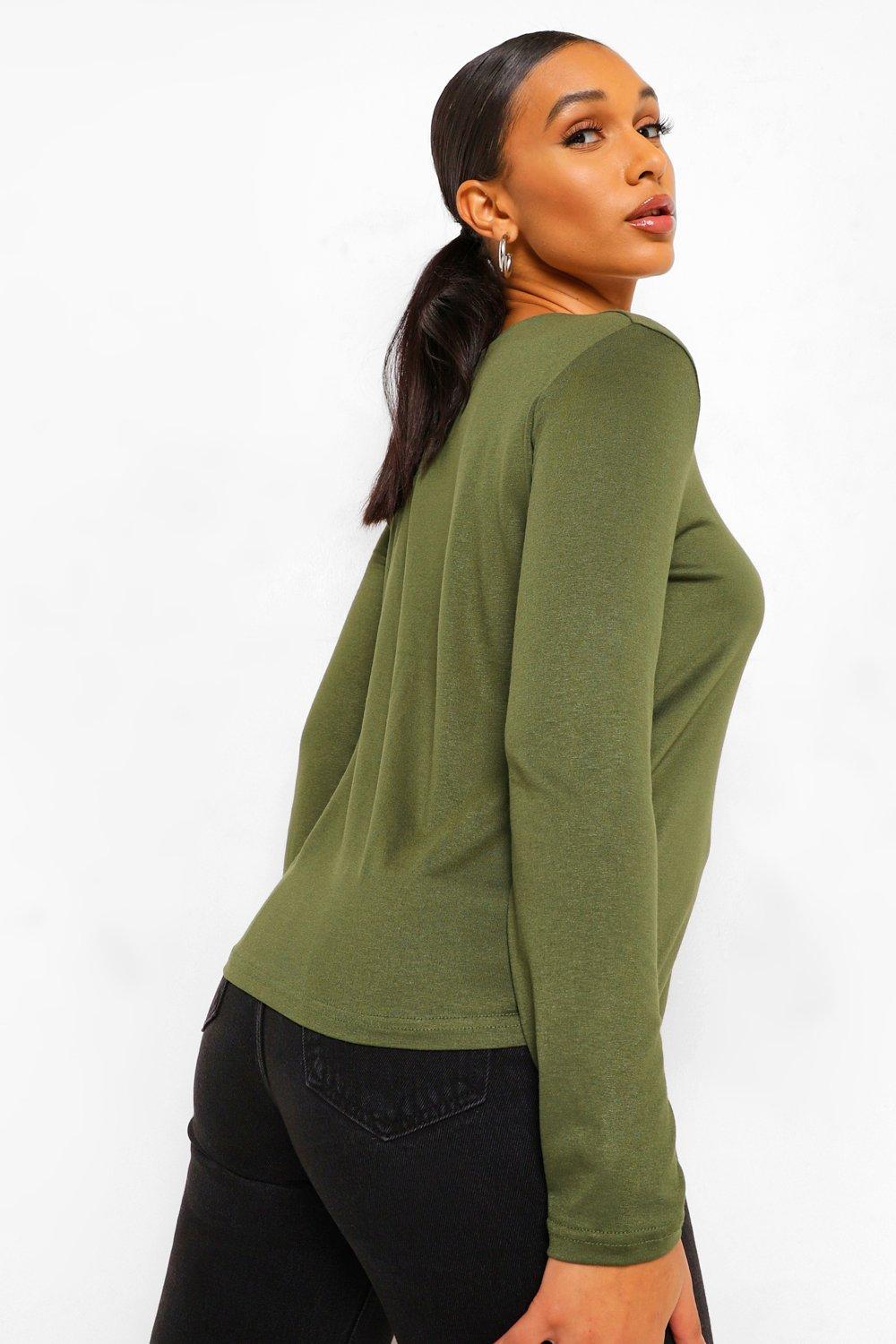 Women's Khaki Basic Long Sleeve Crew Neck T-Shirt | Boohoo UK