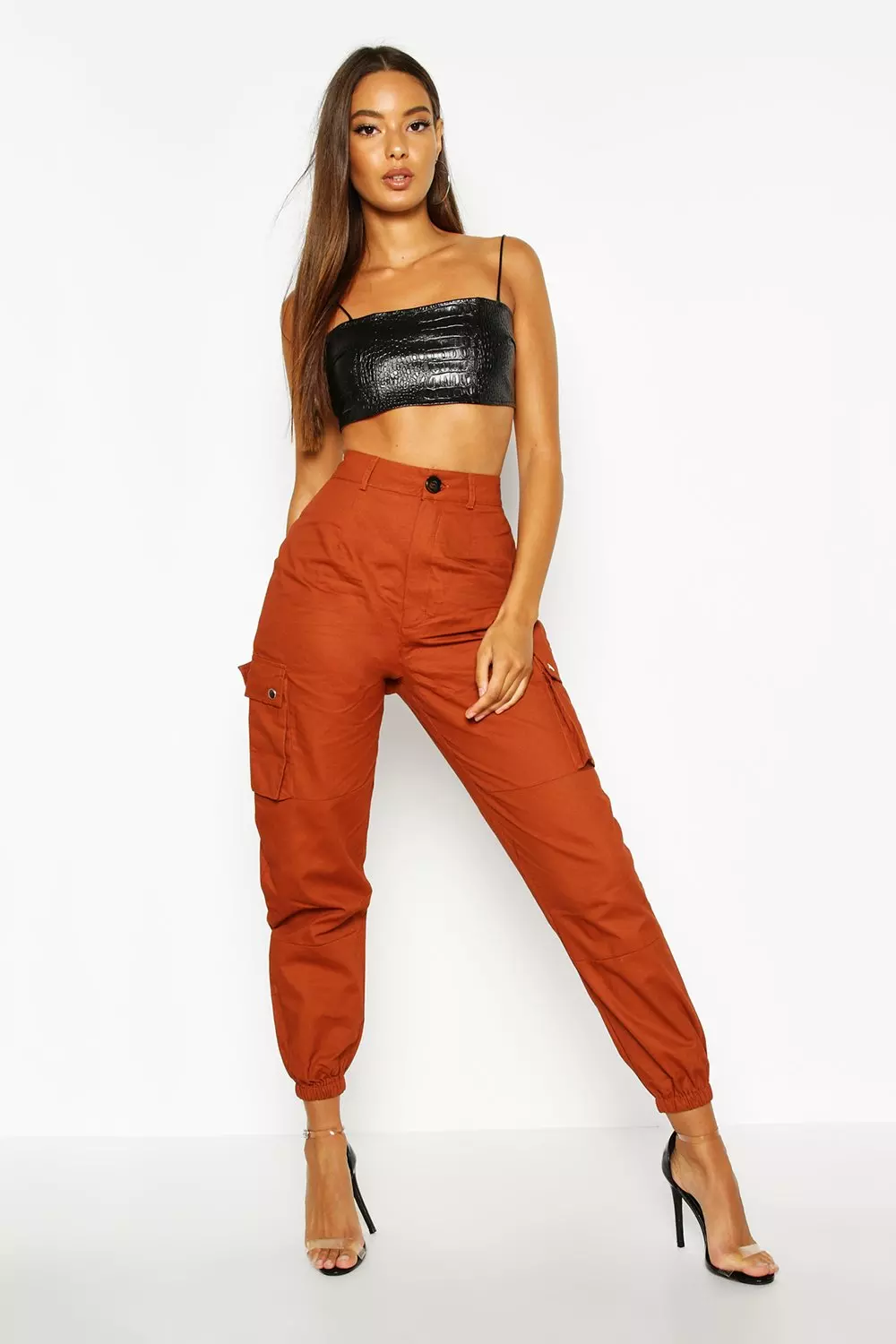Red high waisted cargo pants clearance