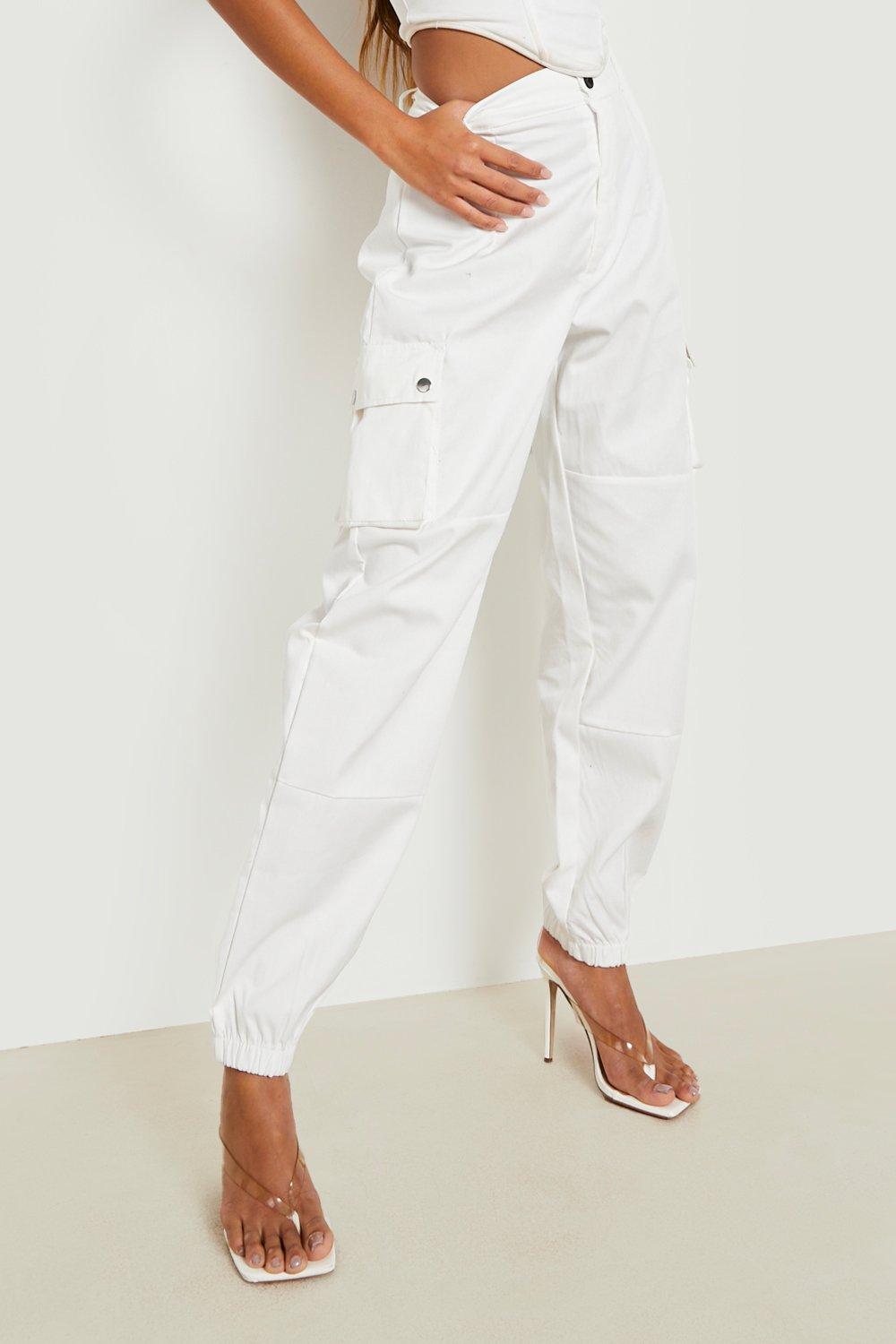 High Waisted Casual Woven Cargo Pants