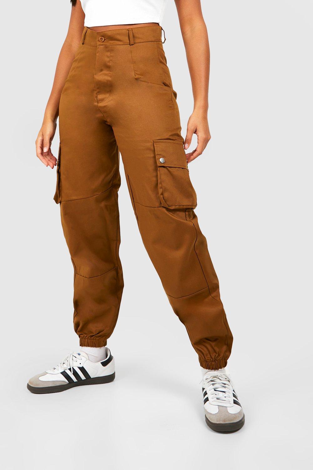 High Waisted Casual Woven Cargo Pants