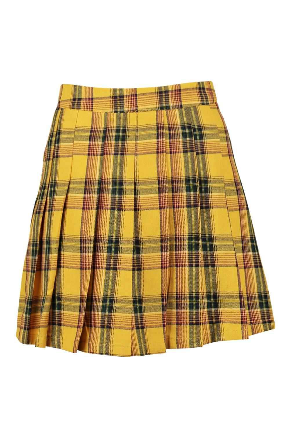 Boohoo pleated mini outlet skirt in yellow check