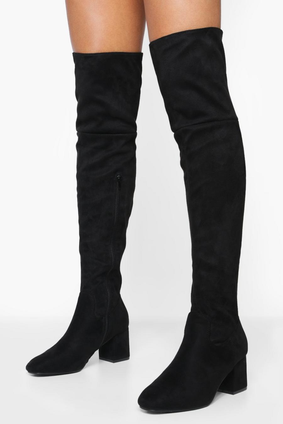 Black noir Block Heel Over The Knee High Boots image number 1