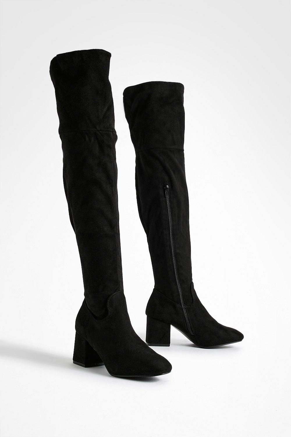 Block Heel Over The Knee High Boots | boohoo