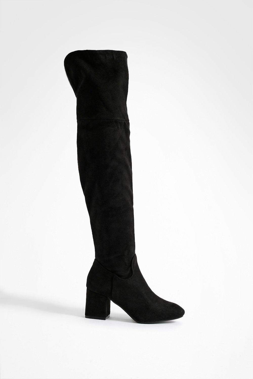 Block Heel Over The Knee High Boots