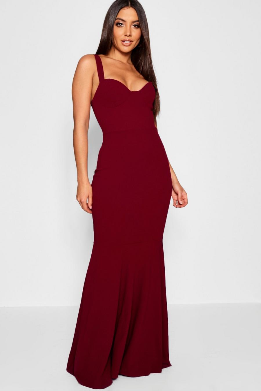 Berry Fitted Fishtail Maxi Bridesmaid Dress image number 1