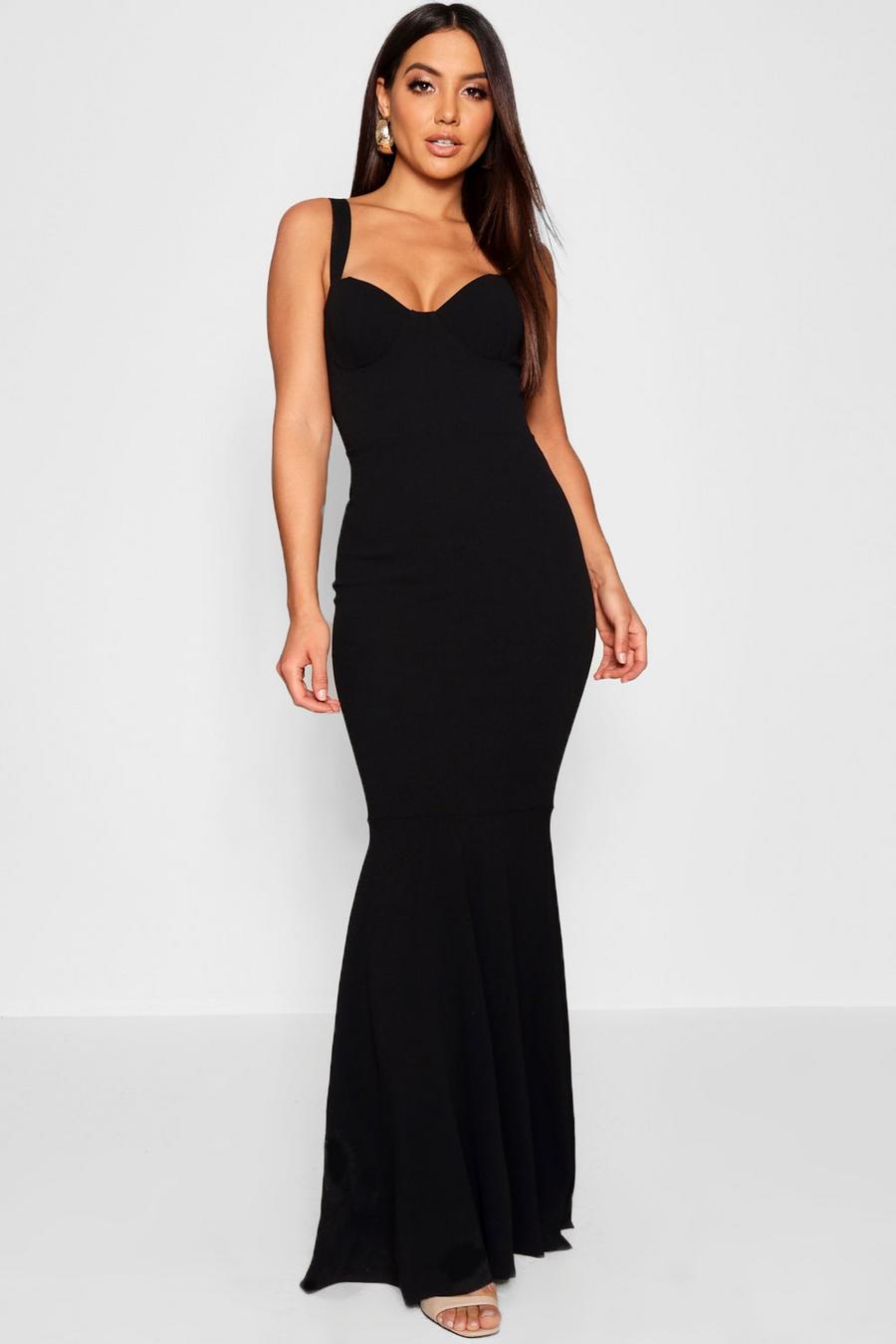 Black svart Fitted Fishtail Maxi Bridesmaid Dress