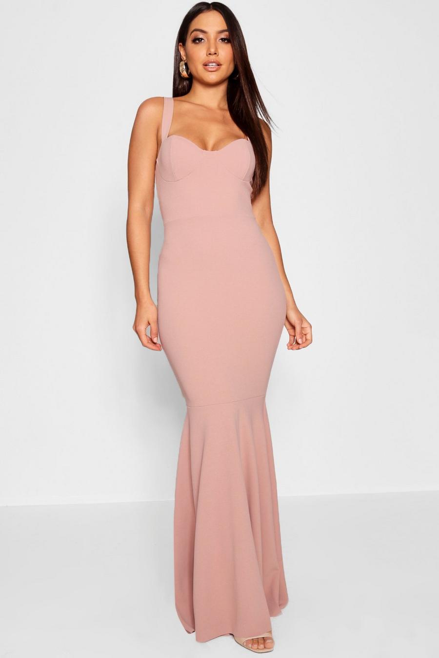 Blush Fitted Fishtail Maxi Bridesmaid Dress image number 1