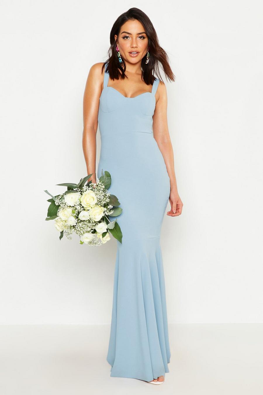 Cornflower blue Fitted Fishtail Maxi Bridesmaid Dress