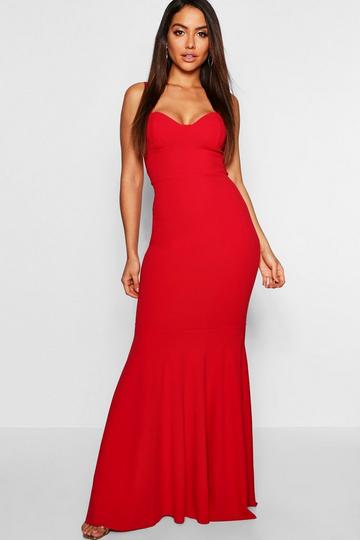 Fitted Fishtail Maxi Bridesmaid Dress red