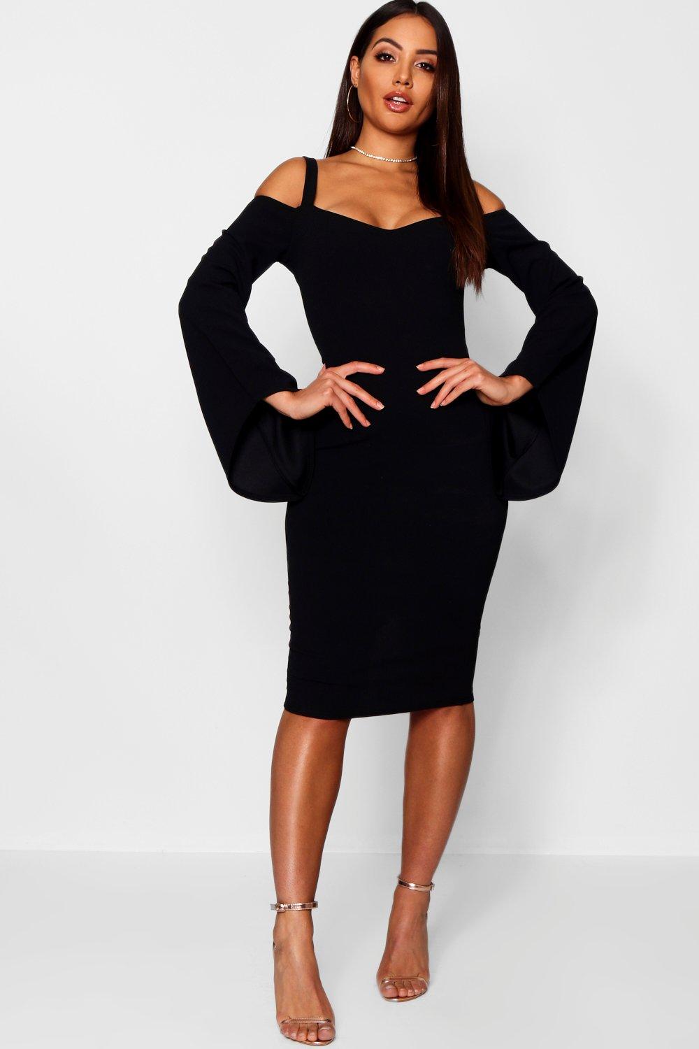 bodycon dress with flared sleeves