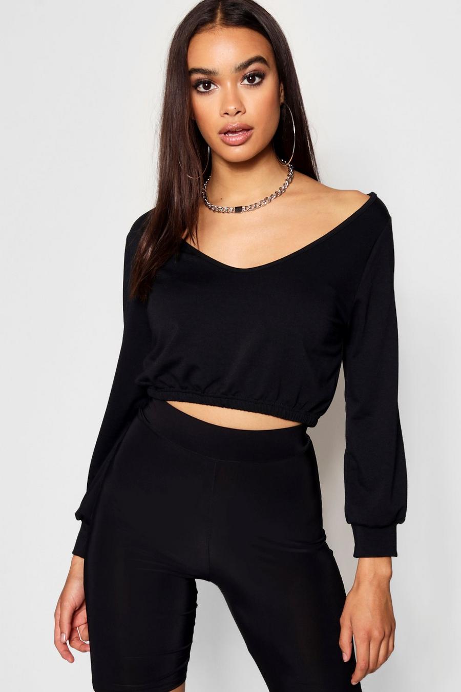 V-Neck Crop Sweat And Cycle Short Co-Ord image number 1