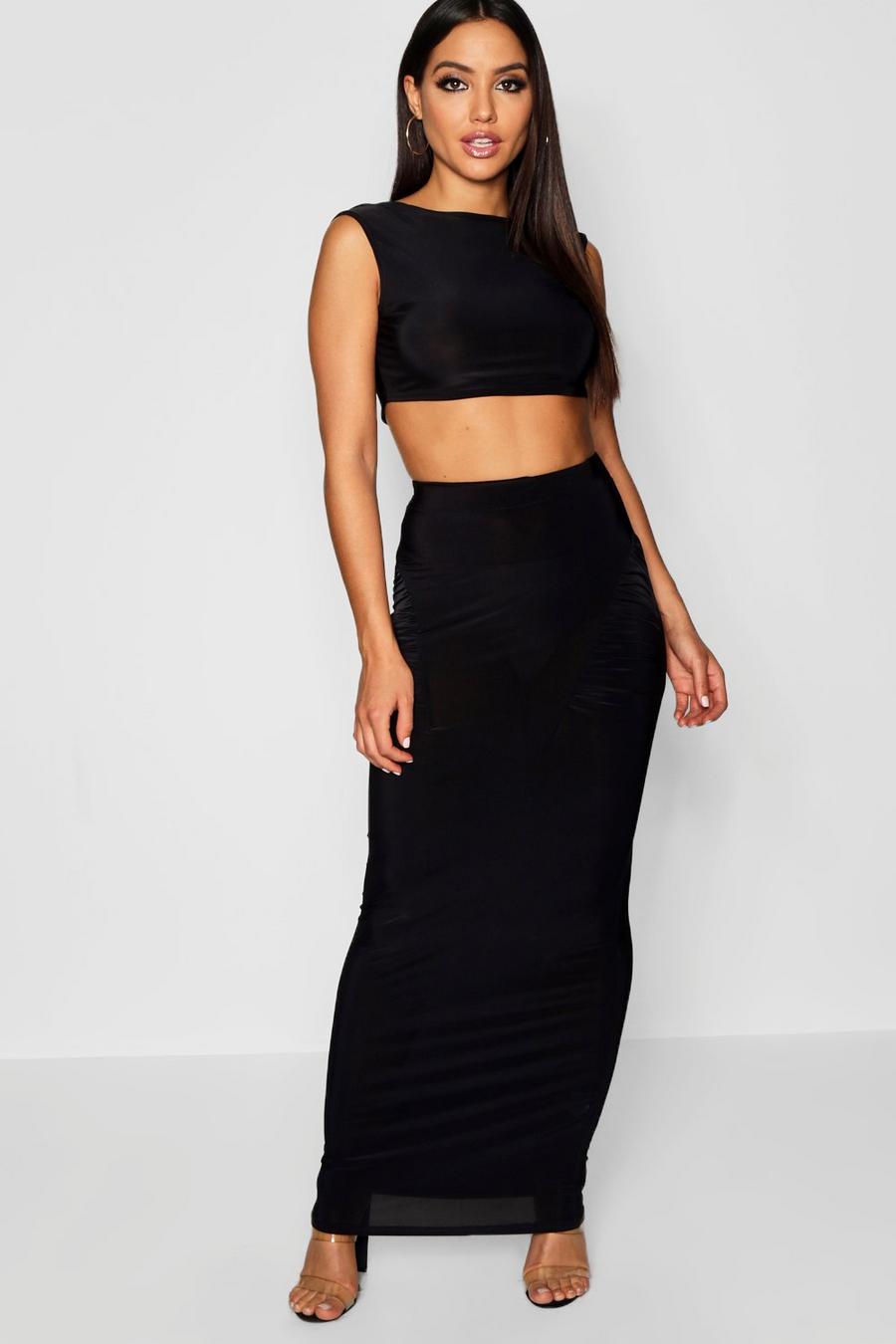 Slinky Cowl Back Crop Top And Maxi Skirt Co-Ord image number 1