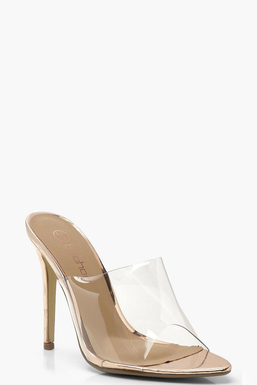 Rose gold Wide Fit Clear Pointed Mule Heels image number 1