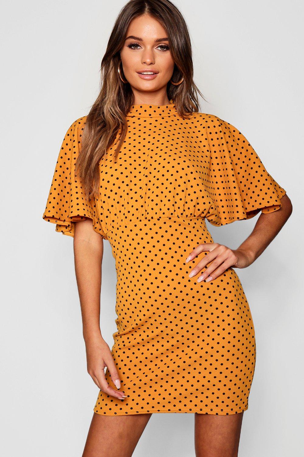 boohoo yellow polka dot dress