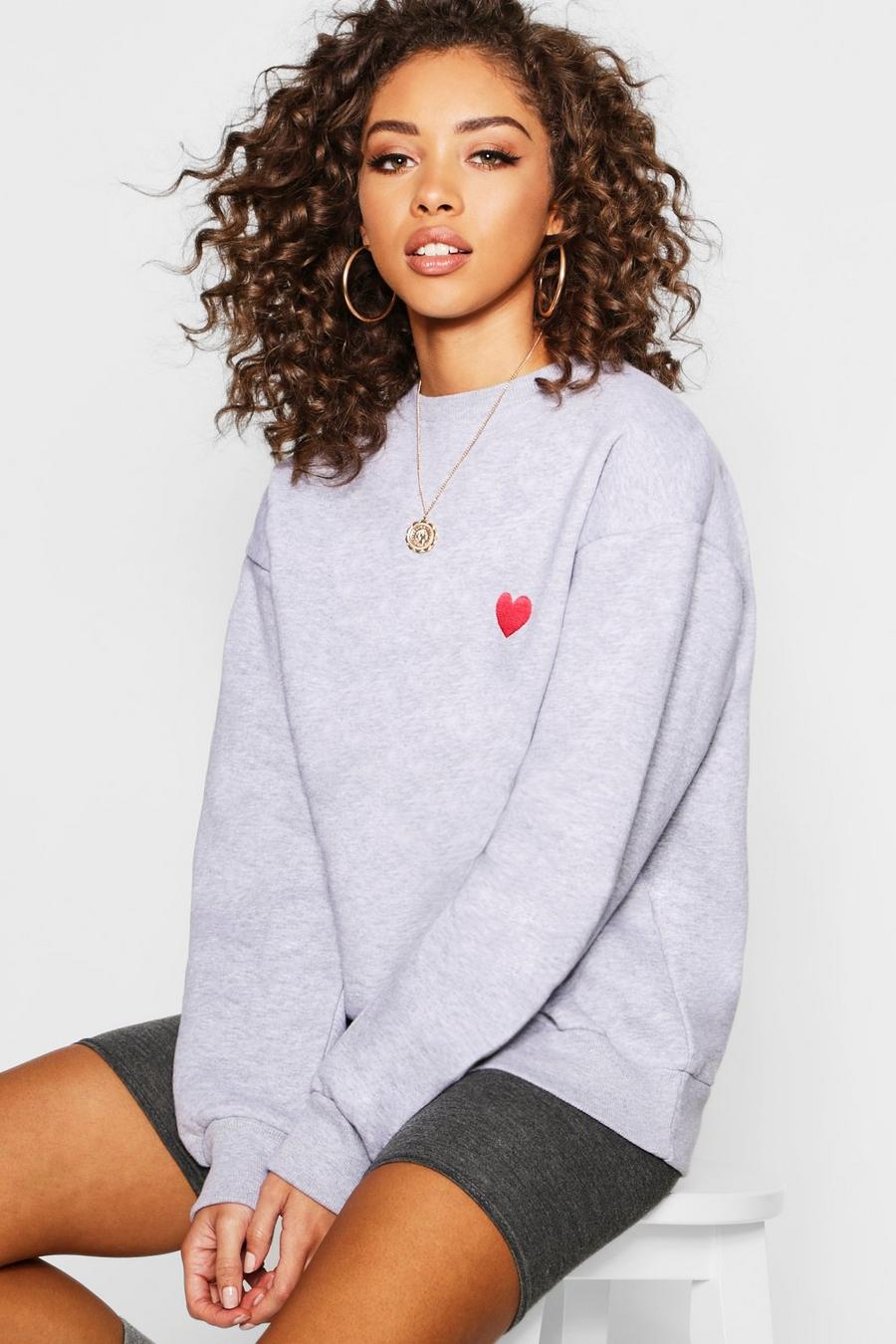 Grey marl Embroidered Love Heart Oversized Sweater image number 1