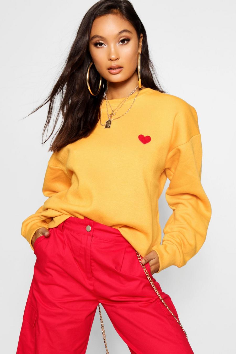 Mustard Embroidered Love Heart Oversized Sweater image number 1