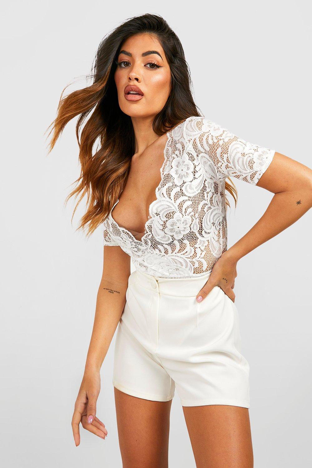 Lace Wrap Short Sleeve Bodysuit