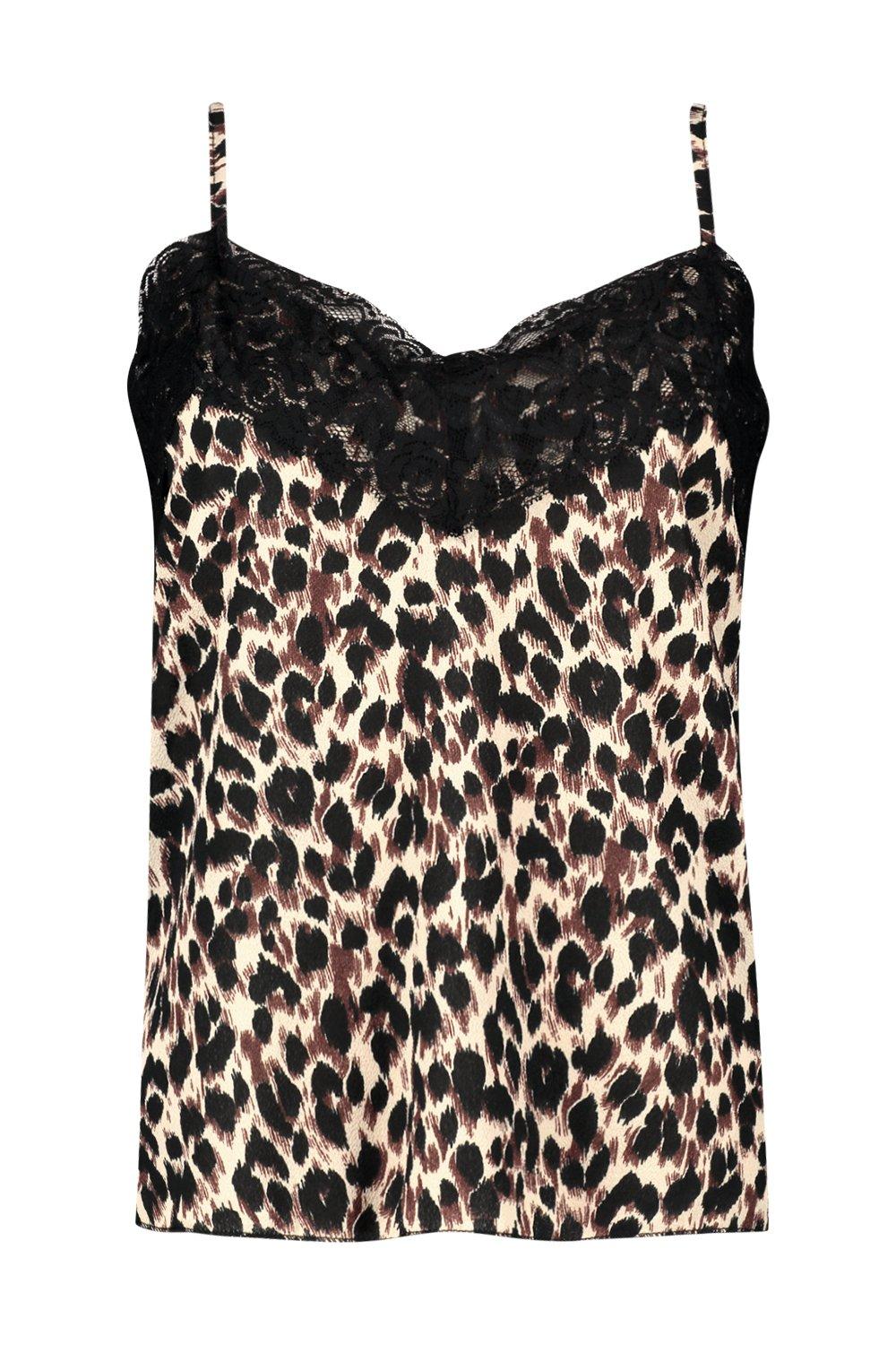 Leopard Print Lace Trim Camisole | boohoo