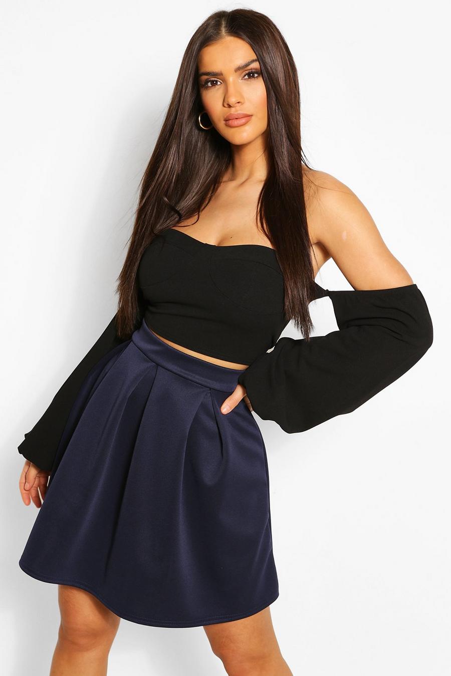 Navy Basic Jersey Knit Pleated Tennis Skirt image number 1