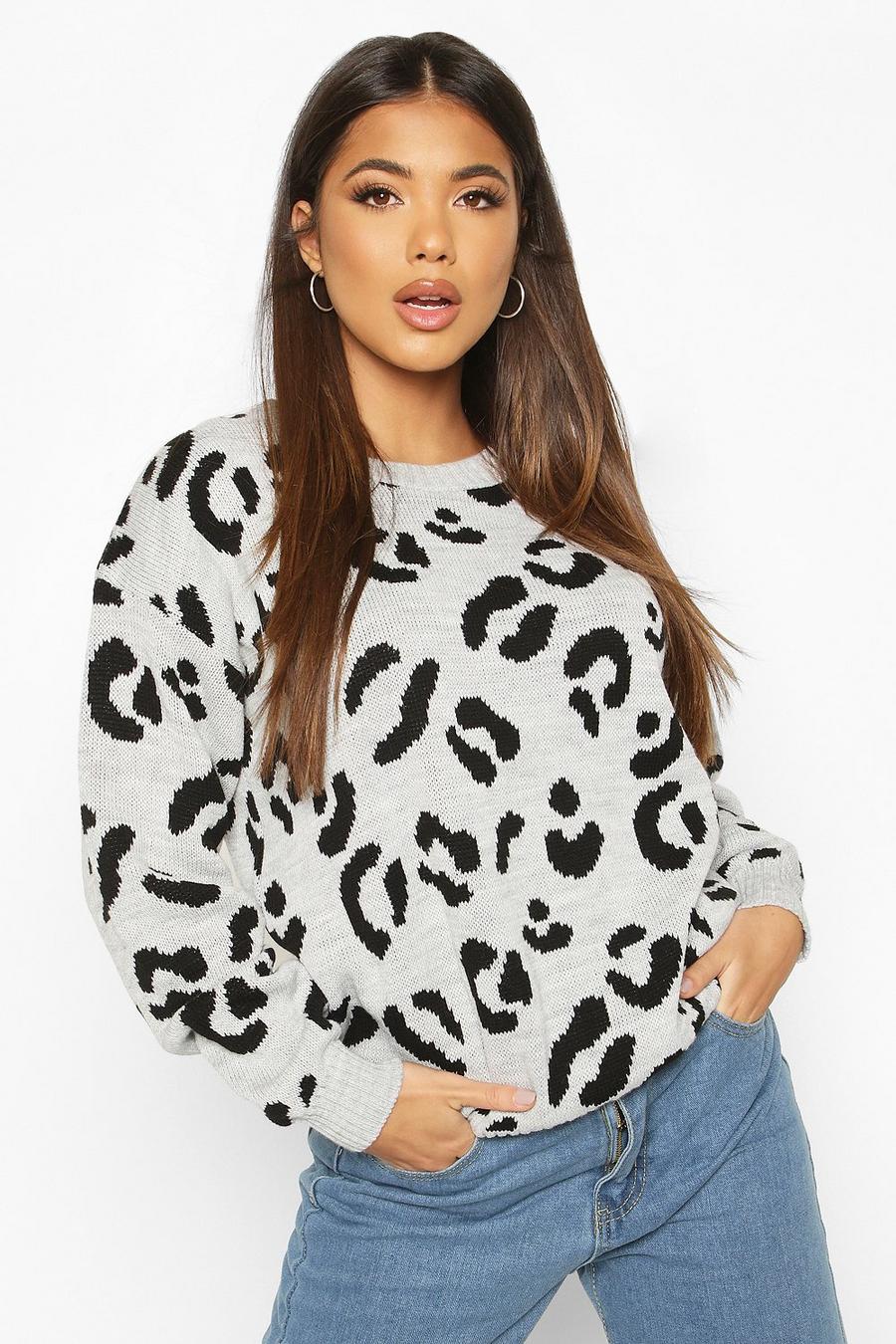 Silver grey Leopard Knitted Sweater image number 1