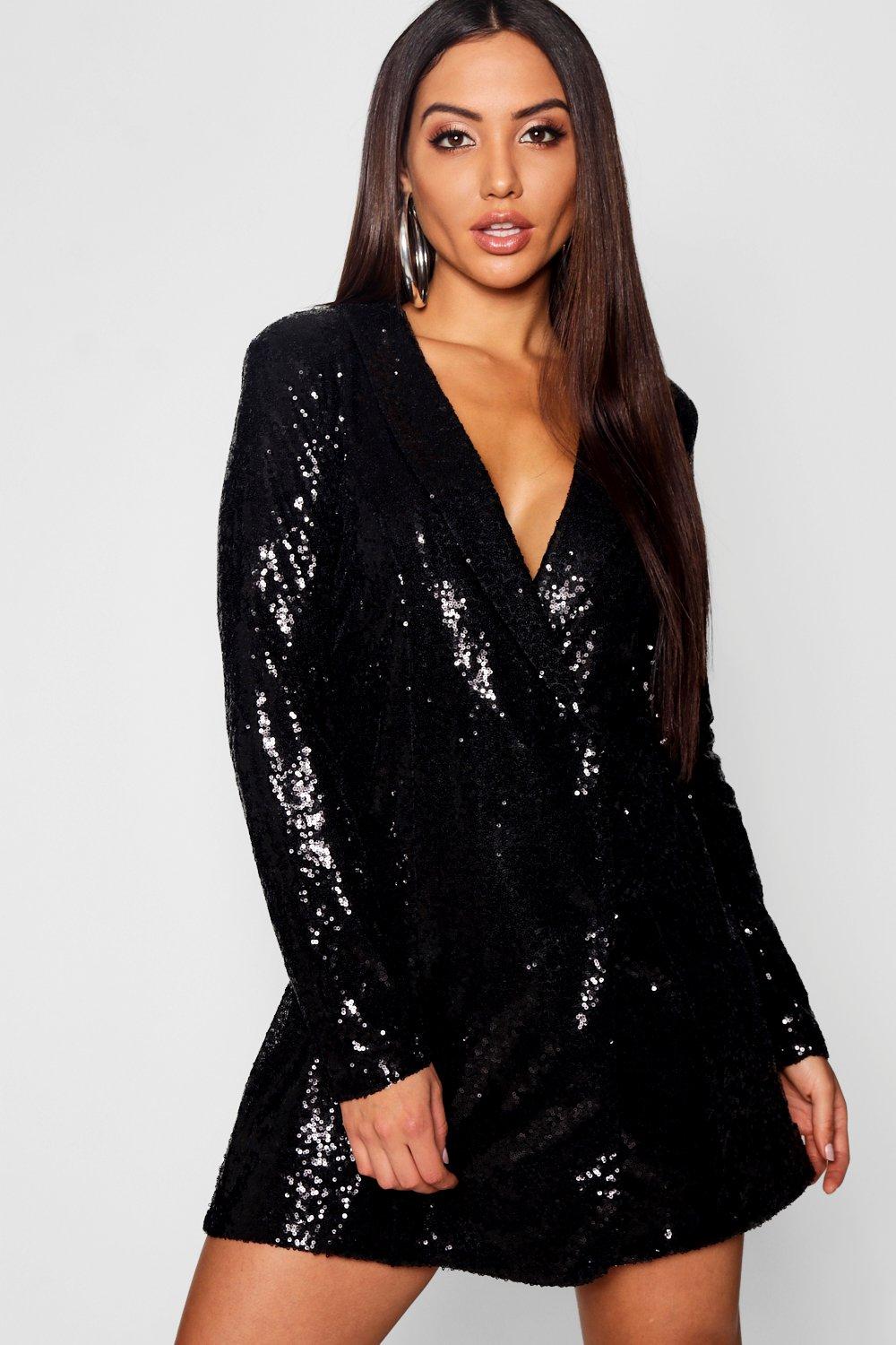 sequin black blazer dress