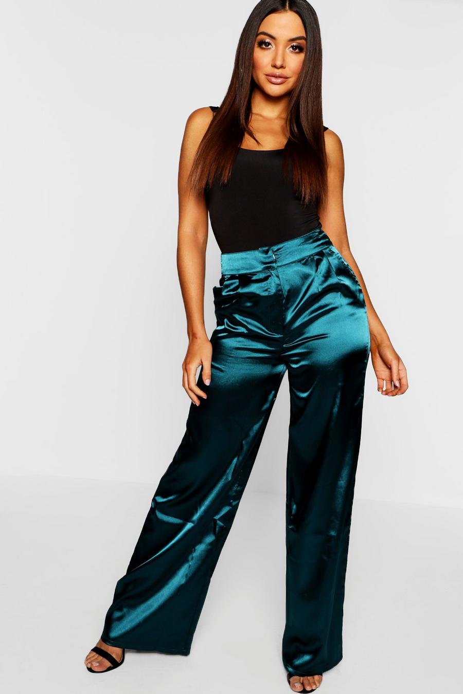 Emerald Satin Extreme Wide Leg Trouser image number 1
