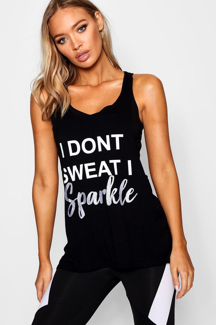 Camiseta de tirantes de correr ajustada “I Don’t Sweat I Sparkle”, Negro image number 1