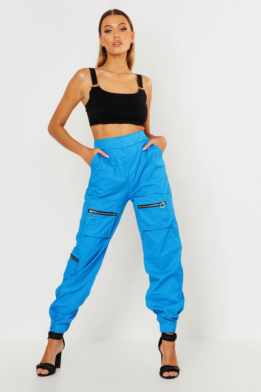 Pantalones tejidos estilo militar con bolsillo utility, Azul image number 1