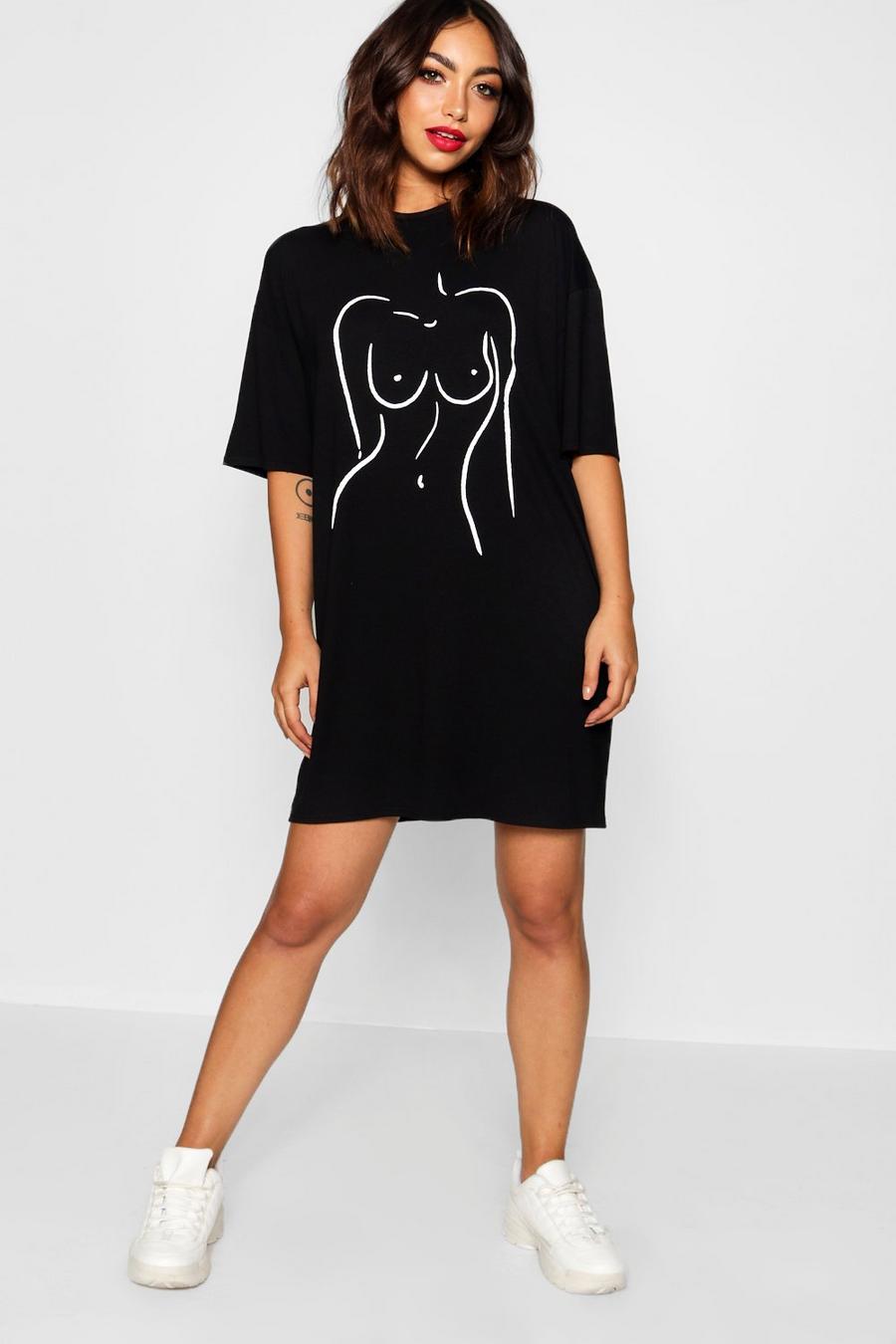 Abito a T-shirt oversize con stampa in stile body image number 1