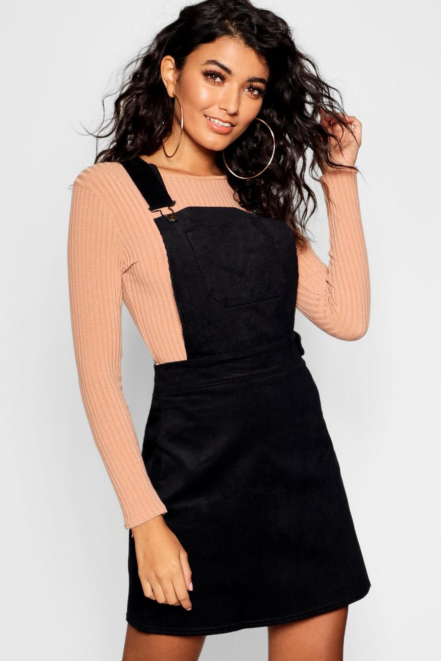 Black Button Front Cord Pinafore Dress image number 1