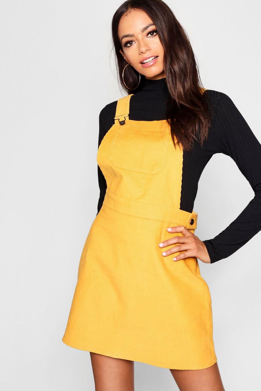 Mustard Button Front Cord Pinafore Dress image number 1