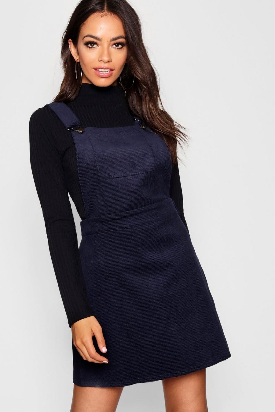 Navy Button Front Cord Pinafore Dress image number 1