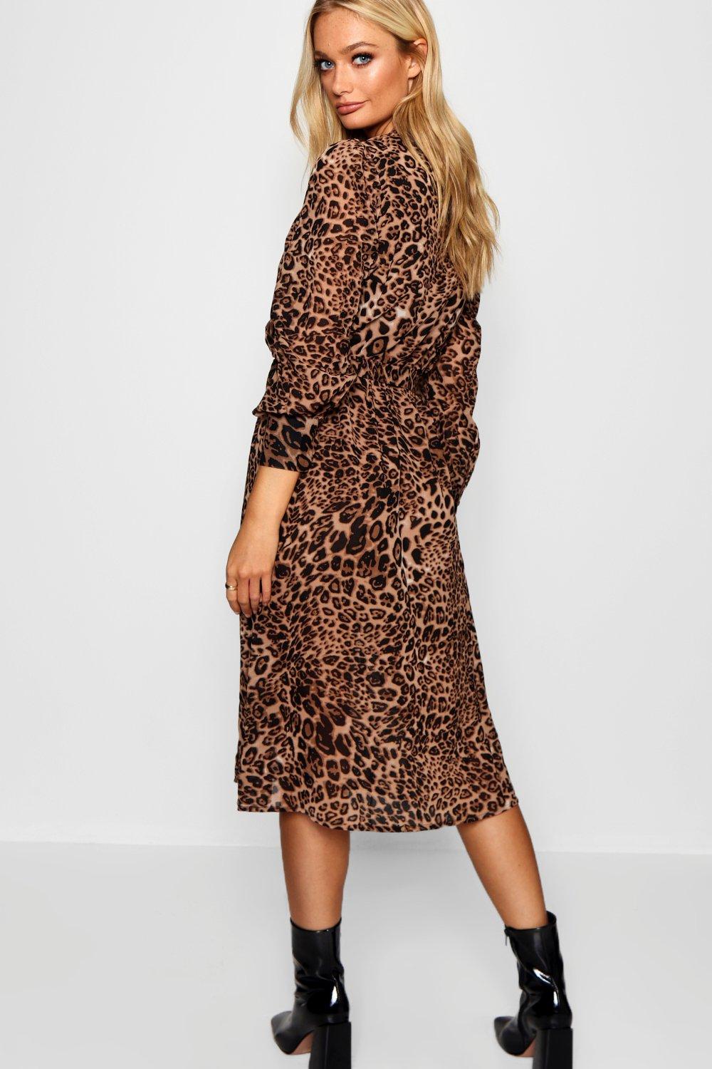 boohoo leopard print midi dress