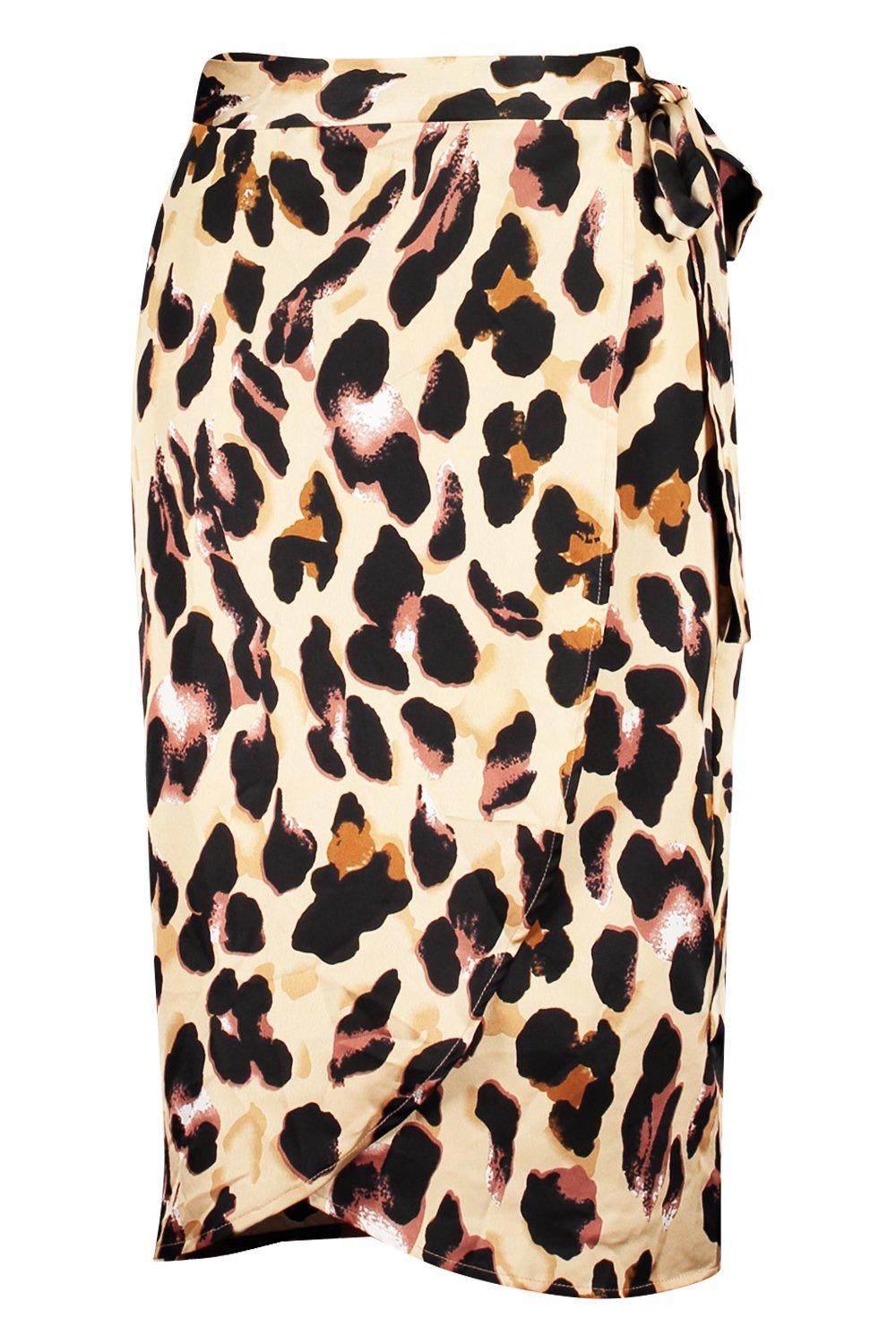 Leopard Print Satin Wrap Midi