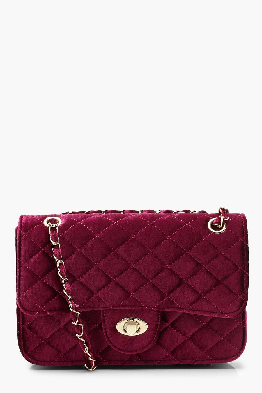 Wine Velvet Square Quilted Cross Body Bag image number 1