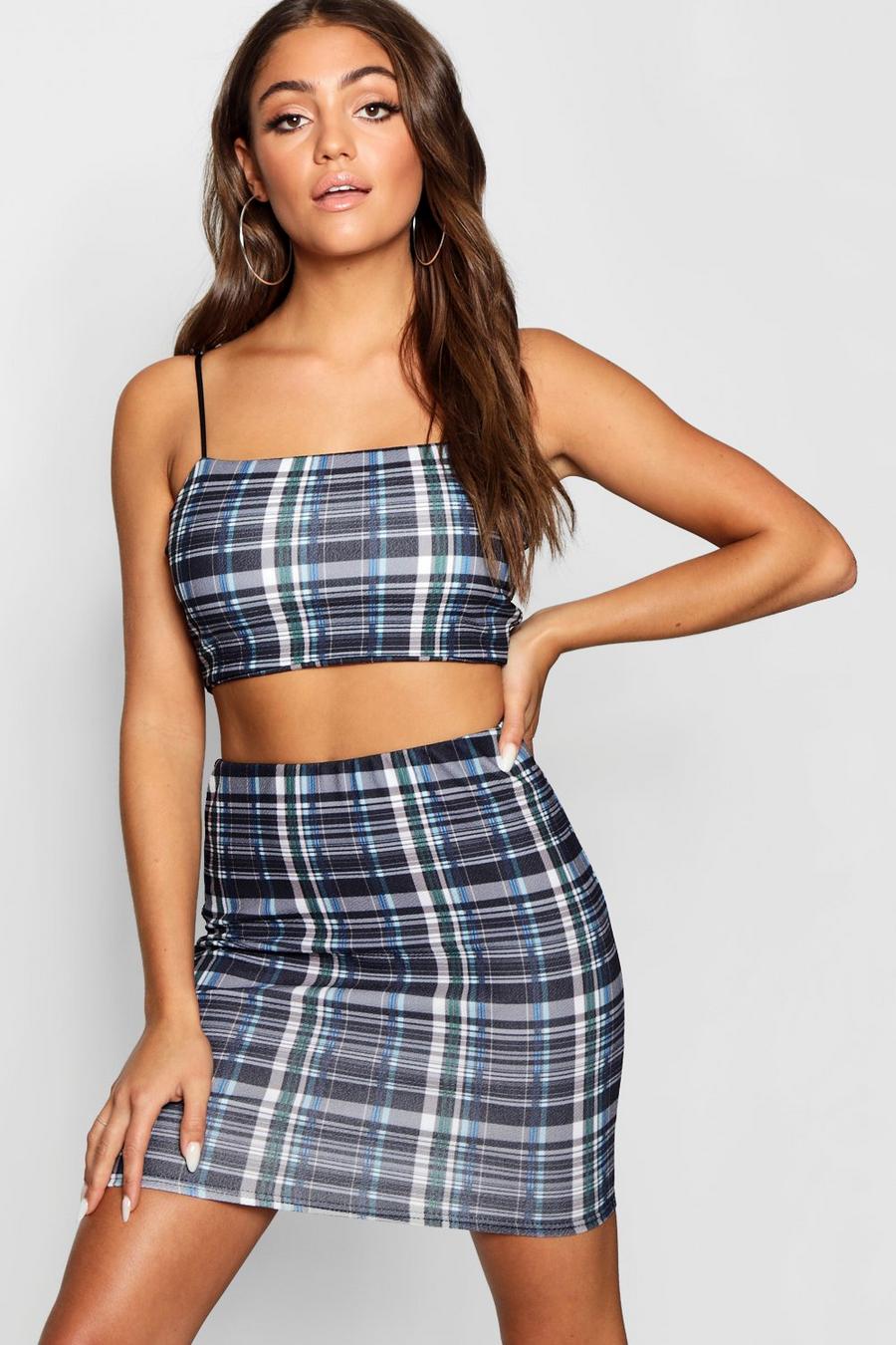 Check Strappy Crop Top And Skirt image number 1