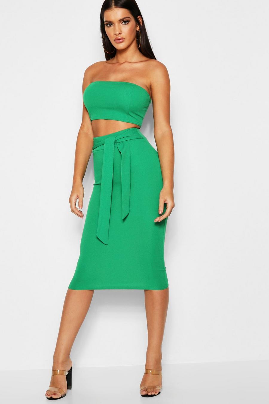 Emerald Bandeau Tie Detail Midi Skirt Two-Piece Set image number 1