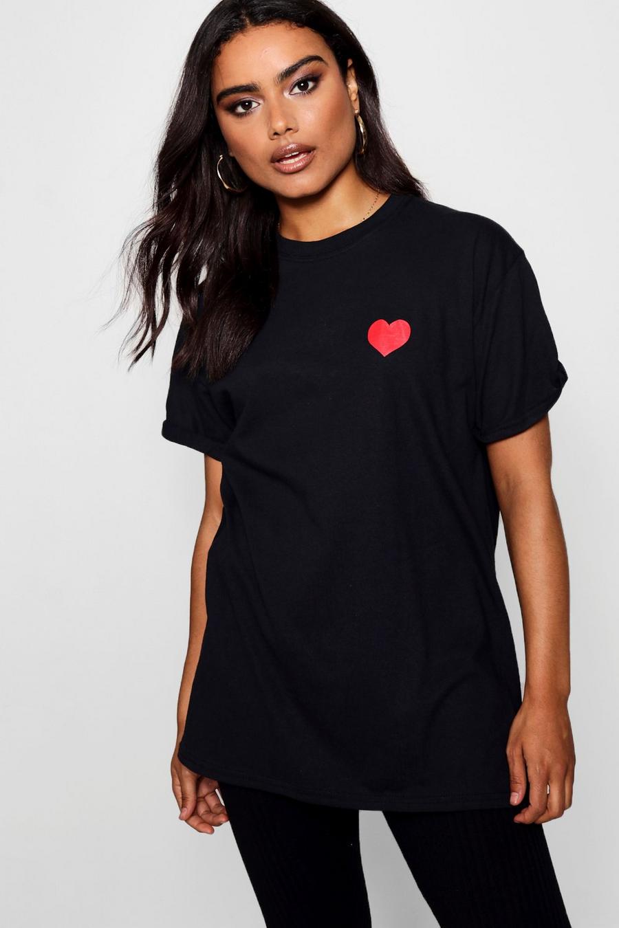 Black Heart Print T-Shirt image number 1