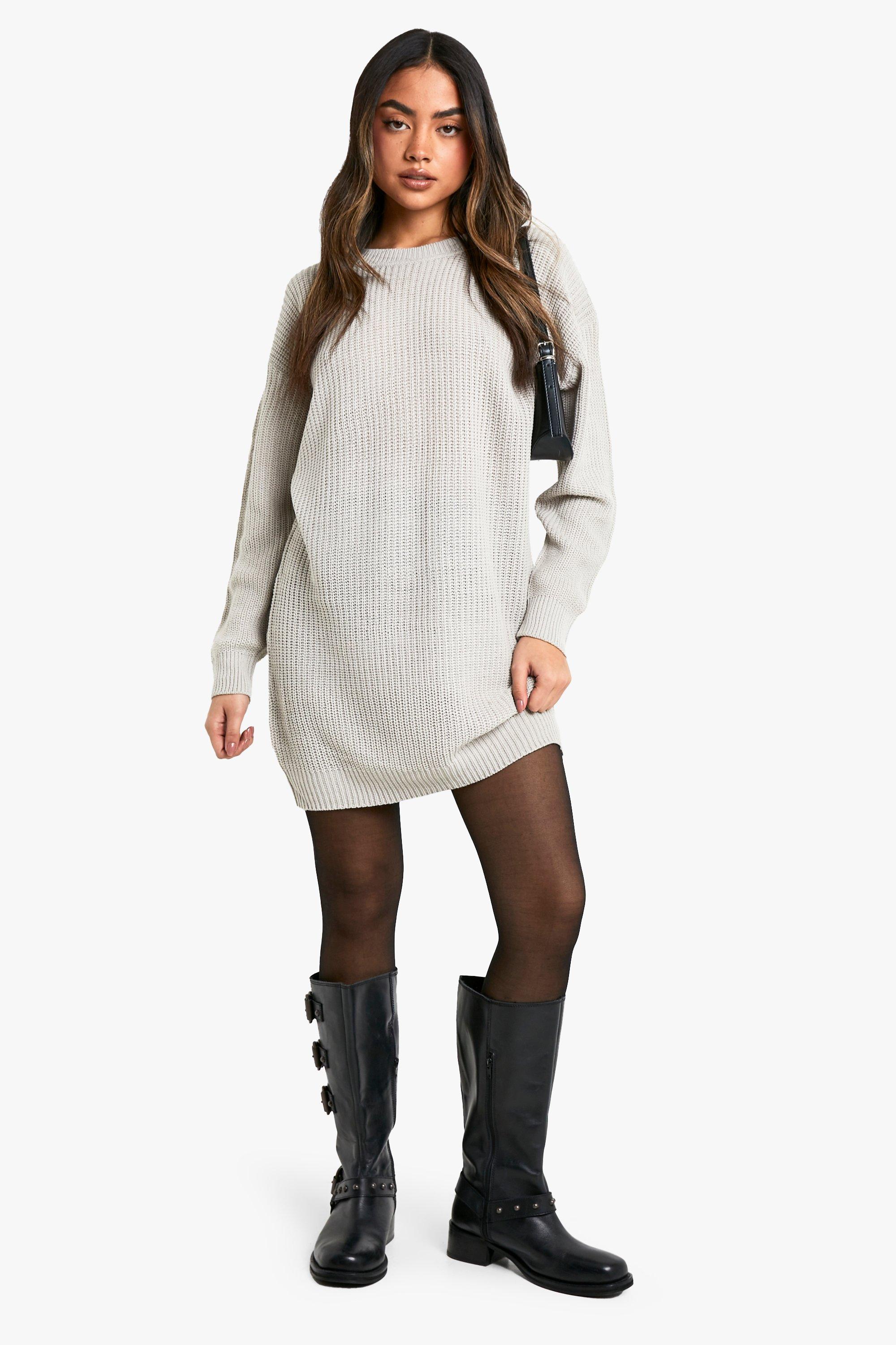 Silver Crew Neck Jumper Dress boohoo UK