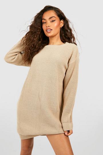 Stone Beige Crew Neck Sweater Dress