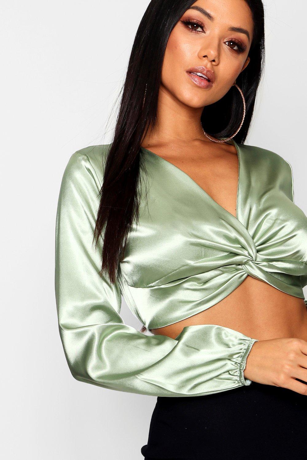 twist front satin top