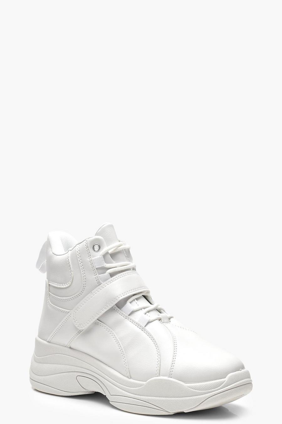 White Velcro Strap High Top Trainers image number 1