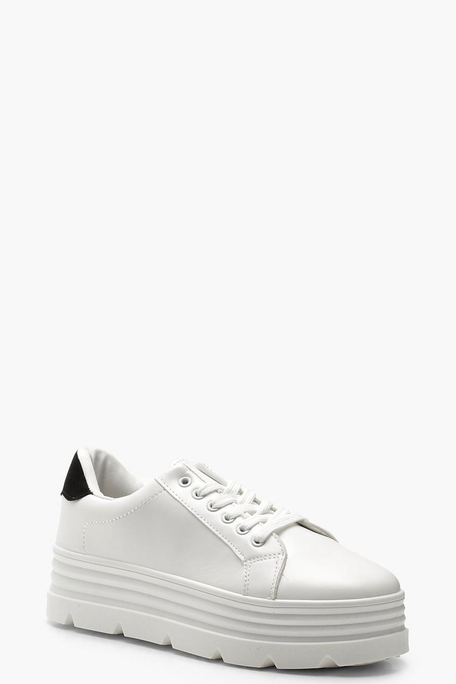 White Cleated Platform Sneakers image number 1