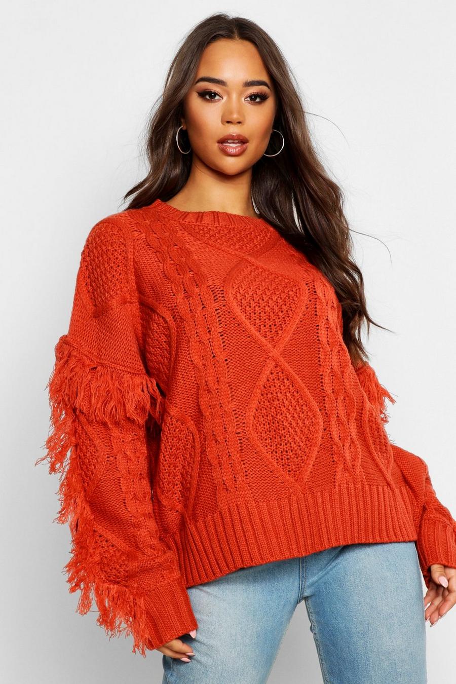 Cumin Cable Fringe Knit Sweater image number 1