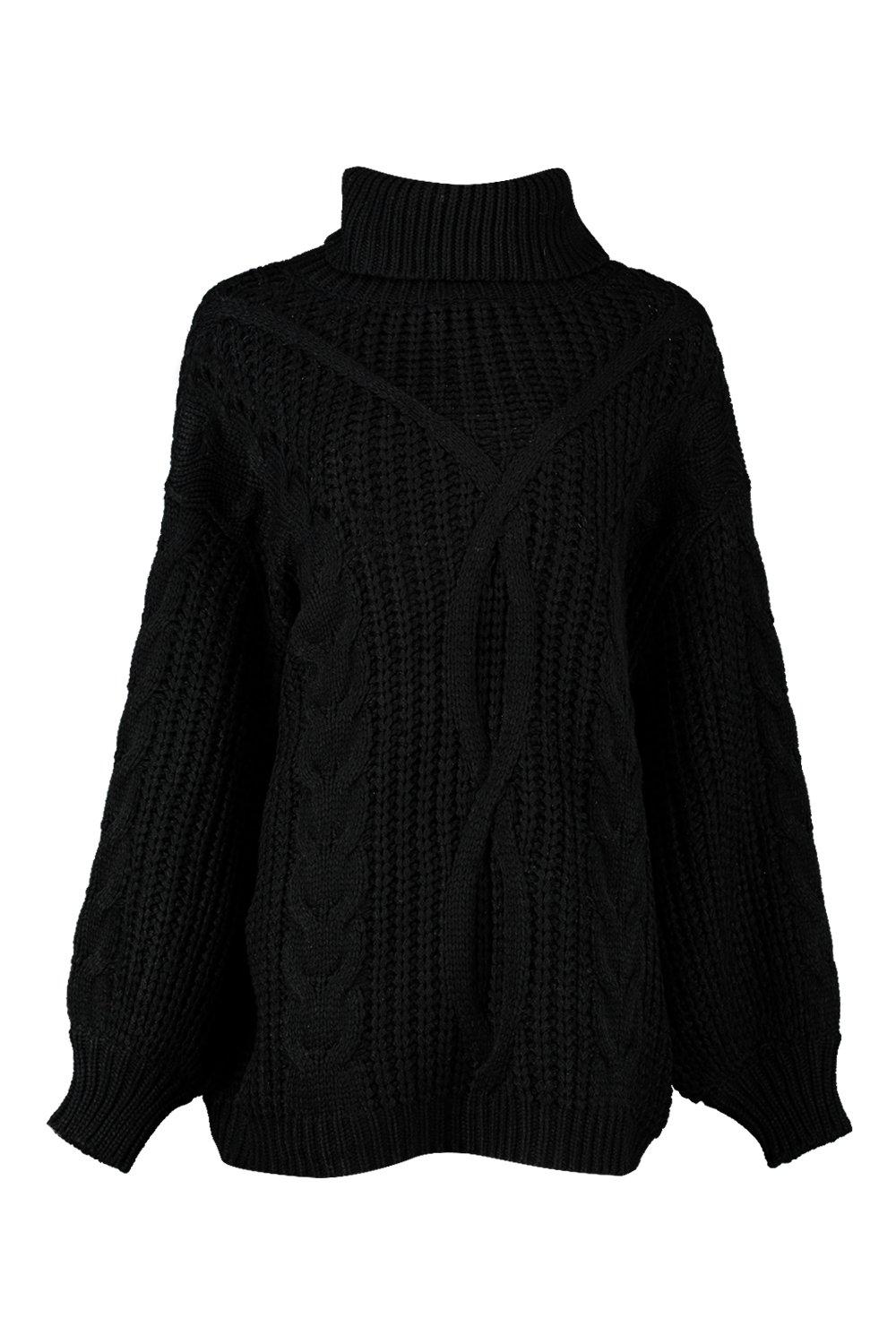 black chunky knit roll neck jumper